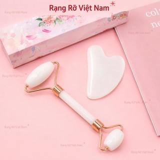 Cây Lăn Đá Thạch Anh Màu Trắng Kết Hợp Đá Guasha Massage Da Mặt - Hiệu Quả Sau Vài Tuần Sử Dụng Giúp Nâng Cơ Thư Giãn