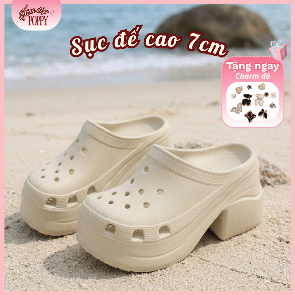 Dép Sục Đế Cao 7cm Gót Vuông Bản Đẹp Chất Liệu EVA Nhẹ Êm, Dép Thời Trang Hè 2026 Tặng Kèm Charm