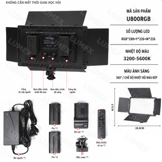 Đèn Trợ Sáng  Studio U800 Kèm Pin, 4 Cánh Kiểm Soát Ánh Sáng Quay Video, Chụp Ảnh, Livestream Chuyên Nghiệp