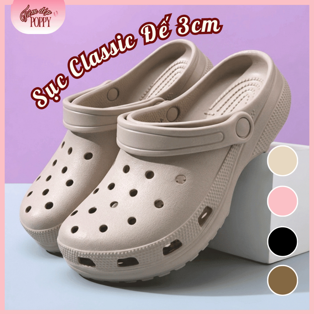 Giày Sục Nam Nữ Classic Đế 3cm, Sục Quai Hậu Thời Trang Đúc Nguyên Khối Nhẹ Êm Chống Trơn Trượt