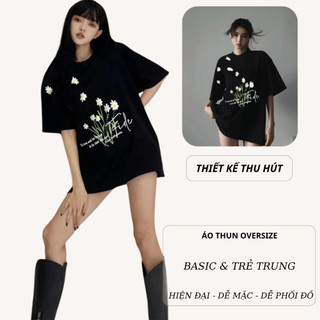 Áo Thun Nữ CHEPOL Cao Cấp In Hoa, 100% Cotton, Thoáng Mát, Thấm Hút, Cổ Tròn, Form Oversize BASIC Có Bigsize - CP_14483