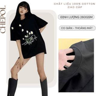 Áo Thun Nữ CHEPOL Cao Cấp In Hoa, 100% Cotton, Thoáng Mát, Thấm Hút, Cổ Tròn, Form Oversize BASIC Có Bigsize - CP_14483