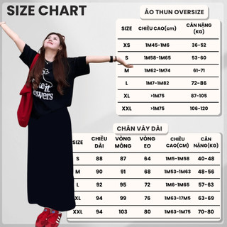 Bộ Áo Phông Nữ Chepol Cao Cấp, Form Rộng, In Chữ, Cổ Tròn, Phối Chân Váy Dài, Chất Cotton (Áo Thun Đen+CV Suông)CP_10851