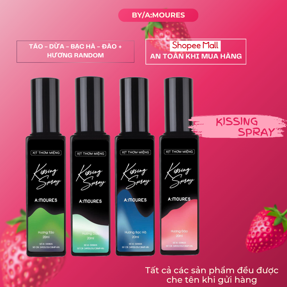Xịt Thơm Miệng Kissing Spray Amoures Vị Đào, Vị Việt Quất, Vị Bạc Hà, Thơm Mát 20ml - Dạng Xịt | BigBuy360 - bigbuy360.vn