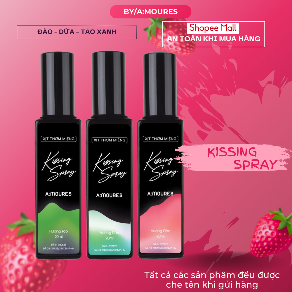 Xịt Thơm Miệng Kissing Spray Amoures Vị Đào, Vị Việt Quất, Vị Bạc Hà, Thơm Mát 20ml - Dạng Xịt | BigBuy360 - bigbuy360.vn