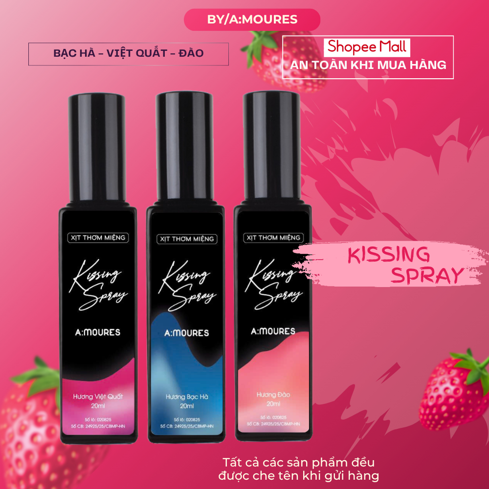 Xịt Thơm Miệng Kissing Spray Amoures Vị Đào, Vị Việt Quất, Vị Bạc Hà, Thơm Mát 20ml - Dạng Xịt | BigBuy360 - bigbuy360.vn