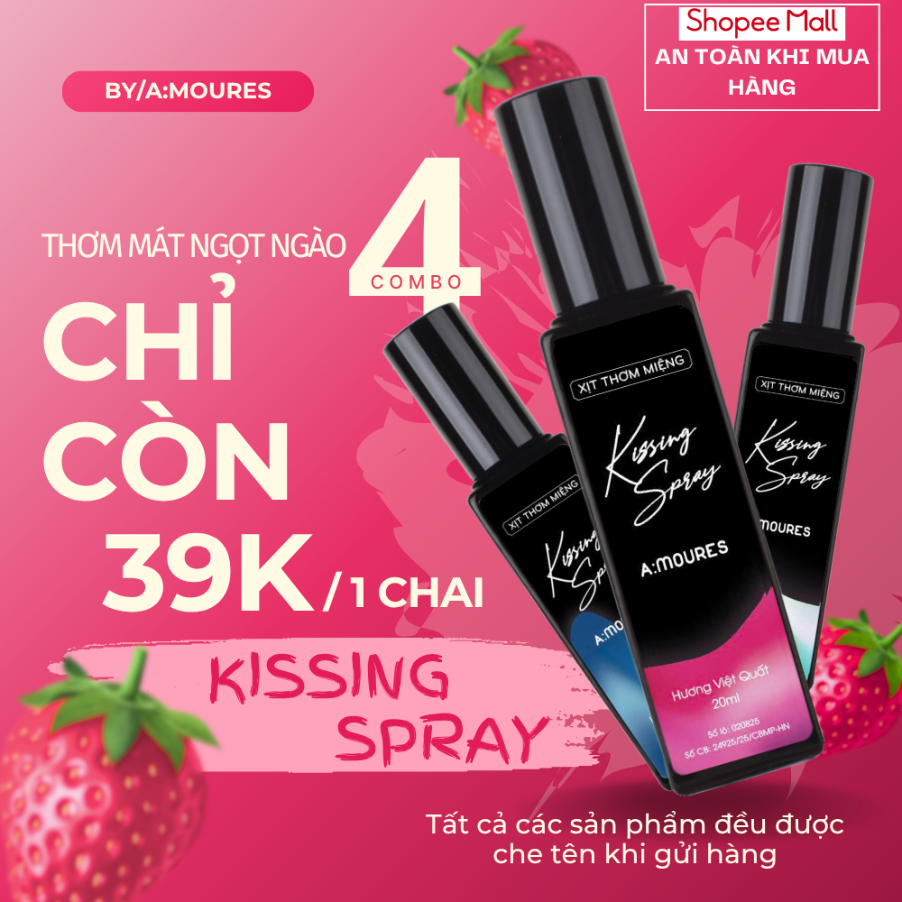 Xịt Thơm Miệng Kissing Spray Amoures Vị Đào, Vị Việt Quất, Vị Bạc Hà, Thơm Mát 20ml - Dạng Xịt | BigBuy360 - bigbuy360.vn