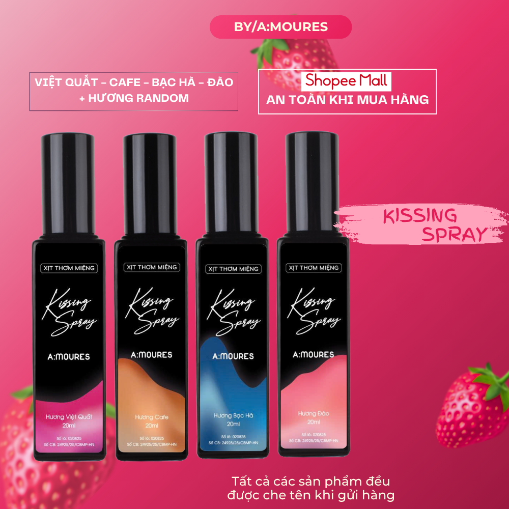 Xịt Thơm Miệng Kissing Spray Amoures Vị Đào, Vị Việt Quất, Vị Bạc Hà, Thơm Mát 20ml - Dạng Xịt | BigBuy360 - bigbuy360.vn