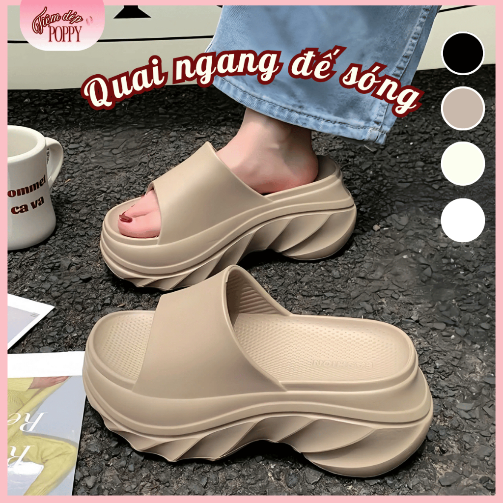 Dép Đế Sóng 8cm Chất EVA Cao Cấp Siêu Êm, Sandal Quai Ngang Độn Đế Thiết Kế Công Thái Học Hottrend 2026