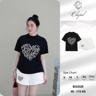 Bộ Áo Phông Nữ Chepol Form Rộng, In Trái Tim, Cổ Tròn, Phối Quần Đùi, Chất Cotton( Áo Thun Đen + Quần Đùi Trắng)CP_x4737