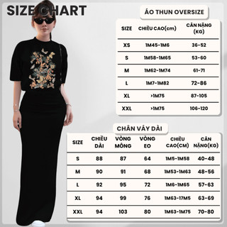 Bộ Áo Phông Nữ Chepol Cao Cấp Form Rộng, In Hoa, Cổ Tròn, Phối Chân Váy Dài, Chất Cotton(Áo Thun Đen+CV Đuôi Cá)CP_x7135