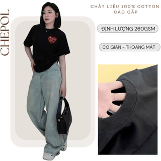 Áo Thun Nữ CHEPOL Cao Cấp, Áo Phông Local Brand Basic Form Oversized Cổ Tròn, Tay Ngắn có bigsize đến 120kg - CP_x8183