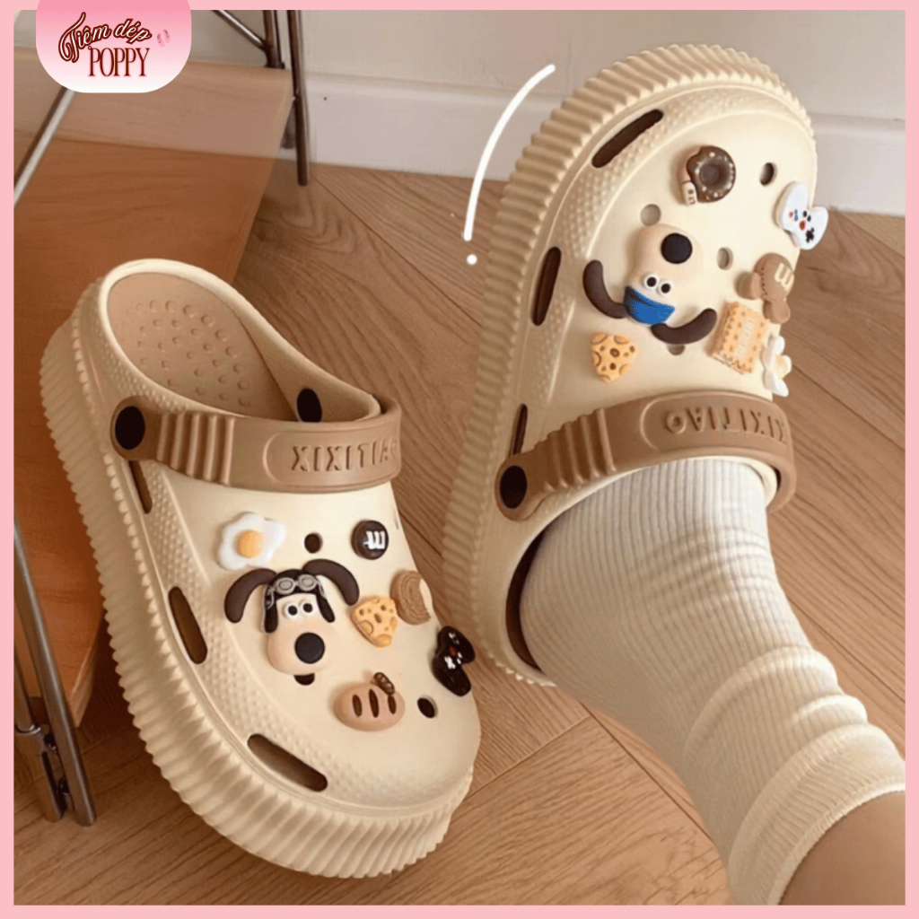 Sục Bánh Mì Cao 5cm, Sục Quai Hậu Chống Trơn Trượt Đế Cao Tôn Dáng Trẻ Trung Tặng Kèm Sticker Dễ Thương