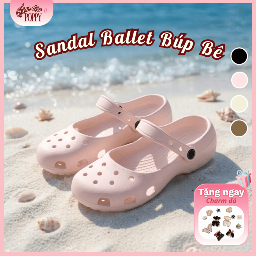 [Tặng Charm] Sandal Ballet Búp Bê Hottrend 2026, Dép Nữ Chống Trượt Form Xinh Tôn Dáng