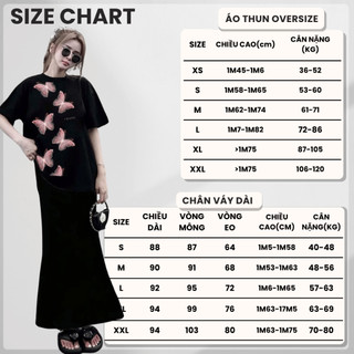 Bộ Áo Thun Nữ CHEPOL Cao Cấp, Form Rộng, In Bướm, Cổ Tròn, Phối Chân Váy Dài, Chất Cotton(Áo Thun Đen+CVĐuôi Cá)CP_x4571