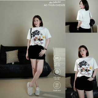 Bộ Áo Phông Nữ Chepol Form Rộng, In CHUCK, Cổ Tròn, Phối Quần Đùi, Chất Cotton ( Áo Thun Trắng + Quần Đùi Đen) -CP_13146