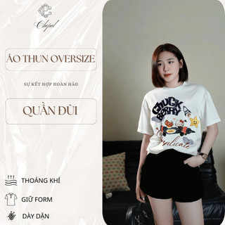 Bộ Áo Phông Nữ Chepol Form Rộng, In CHUCK, Cổ Tròn, Phối Quần Đùi, Chất Cotton ( Áo Thun Trắng + Quần Đùi Đen) -CP_13146