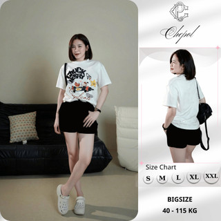 Bộ Áo Phông Nữ Chepol Form Rộng, In CHUCK, Cổ Tròn, Phối Quần Đùi, Chất Cotton ( Áo Thun Trắng + Quần Đùi Đen) -CP_13146