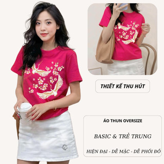 Bộ Áo Phông Nữ CHEPOL Cao Cấp, Form Rộng, Cổ Tròn, Phối Chân Váy Ngắn, Chất Cotton (Áo Thun Hồng Sen +CV Ngắn ) CP_11111