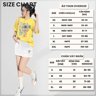 Bộ Áo Phông Nữ Chepol Cao Cấp Form Rộng, In Trái Tim, Cổ Tròn, Phối Chân Váy, Chất Cotton(Áo Thun Vàng+CV Trắng)CP_10158