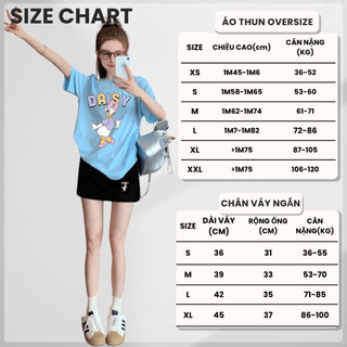 Bộ Áo Phông Nữ Chepol, Form Rộng, In Trái Tim, Cổ Tròn, Phối Chân Váy, Chất Cotton (Áo Thun Xanh Biển + CV Ngắn)CP_x7655