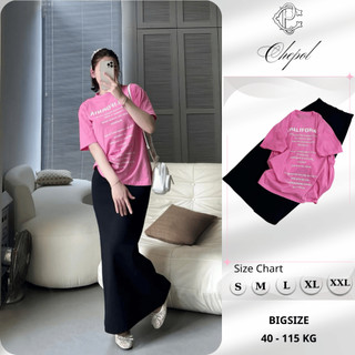 Bộ Áo Phông Nữ Chepol Cao Cấp Form Rộng, In Chữ, Cổ Tròn, Phối Chân Váy, Chất Cotton (Áo Thun Hồng Đậm+CV Suông)CP_10482