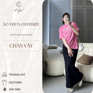 Bộ Áo Phông Nữ Chepol Cao Cấp Form Rộng, In Chữ, Cổ Tròn, Phối Chân Váy, Chất Cotton (Áo Thun Hồng Đậm+CV Suông)CP_10482