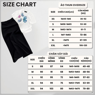 Bộ Áo Thun Nữ CHEPOL Cao Cấp, Form Rộng, Phối Chân Váy Dài, In Bướm, Chất Cotton ( Áo Phông Trắng + CV Suông) CP_x8683