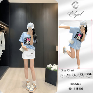 Bộ Áo Thun Nữ CHEPOL Cao Cấp, Form Rộng, Phối Chân Váy Ngắn, In Mickey, Chất Cotton(Áo Thun Xanh BIển+ CV Trắng)CP_x8278
