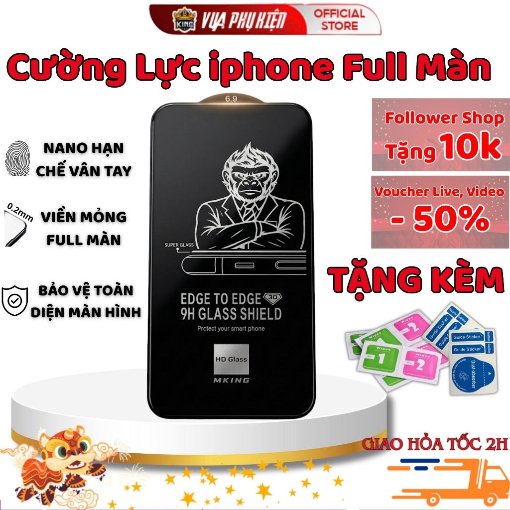 Kính cường lực iphone MKING bảo vệ Full Màn 7plus/8/8plus/x/xs/xs max/12 pro/11 13 14 15 16 promax air 17PROMAX