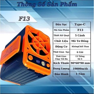 Quạt Mini Đeo Thắt Lưng F13 Hàng Chính Hãng- Chạy Liên Tục 8h-24h Tích Hợp Sạc Dự Phòng 10000mAh