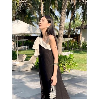 Váy linen thiết kế Helen Dress cổ chéo độc đáo, nơ phối tinh tế - REN STUDIO