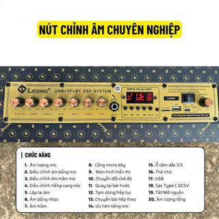NEW 2025 | Loa Xách Tay 3 Đường Tiếng LEONG L8011 2 Bass 1 Treble, Công Suất Lớn Kèm 2 Mic Kết Nối Đa Dạng.