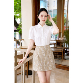 Chân Váy 𝐂𝐂𝐇𝐀𝐓 Dáng A Ngắn Alice Họa Tiết Ren Sang Trọng Chất Liệu Tuytsi Cao Cấp 16CNS2055AT