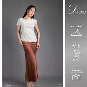 LABAVISTA Áo kiểu nữ vải lụa kem cổ đổ cách điệu phom tôn dáng thanh lịch