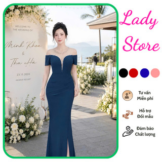 Đầm Dạ Hội Đỏ Lưới Kết Cườm, Bắt Sáng, Tôn Dáng, Sang Trọng, váy dạ hội trung niên, M102