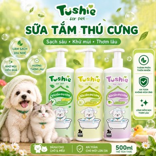 Sữa tắm thú cưng Tushie Treats cao cấp, Dầu gội 2 trong 1 cho chó, mèo khử mùi, mượt lông, lưu hương dài lâu, chai 500ml