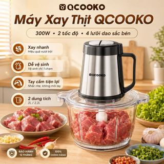 Máy xay thịt Qcooko Q0-J22E dung tích 2.2L, Máy xay thực phẩm đa năng động cơ mạnh mẽ 300W xay rau củ, xay sinh tố