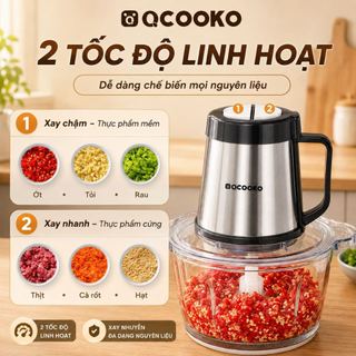 Máy xay thịt Qcooko Q0-J22E dung tích 2.2L, Máy xay thực phẩm đa năng động cơ mạnh mẽ 300W xay rau củ, xay sinh tố