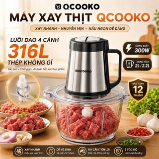 Máy xay thịt Qcooko Q0-J22E dung tích 2.2L, Máy xay thực phẩm đa năng động cơ mạnh mẽ 300W xay rau củ, xay sinh tố