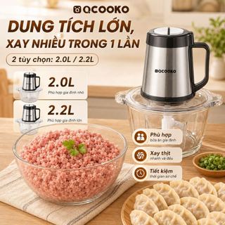 Máy xay thịt Qcooko Q0-J22E dung tích 2.2L, Máy xay thực phẩm đa năng động cơ mạnh mẽ 300W xay rau củ, xay sinh tố