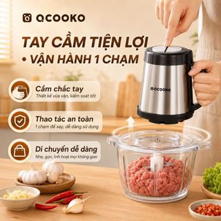 Máy xay thịt Qcooko Q0-J22E dung tích 2.2L, Máy xay thực phẩm đa năng động cơ mạnh mẽ 300W xay rau củ, xay sinh tố