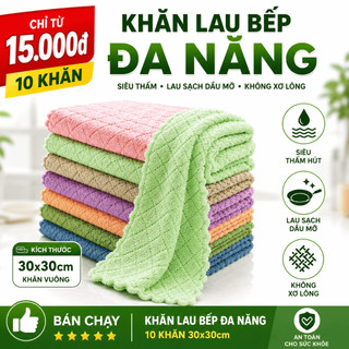 Khăn Lau Bếp Đa Năng Siêu Thấm 2 Mặt, Lau Dầu Mỡ Siêu Sạch, Mềm Mịn, Không Xơ, Không Trầy Xước