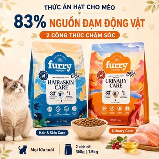 Thức Ăn Hạt Cho Mèo Furry Wonder 300g/1.5kg – 83% Nguồn Đạm Động Vật, Hair & Skin Hoặc Urinary Care