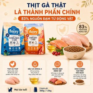 Thức Ăn Hạt Cho Mèo Furry Wonder 300g/1.5kg – 83% Nguồn Đạm Động Vật, Hair & Skin Hoặc Urinary Care