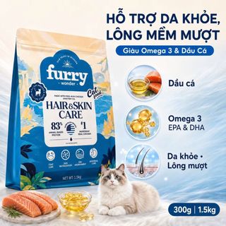 Thức Ăn Hạt Cho Mèo Furry Wonder 300g/1.5kg – 83% Nguồn Đạm Động Vật, Hair & Skin Hoặc Urinary Care