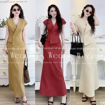 Sét Váy Linen LEOSWEARING Áo Cổ V Tay Hến Kèm Chân Váy Đuôi Cá G633
