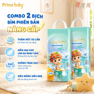 Combo 2 Bịch Bỉm Quần PrimeBaby Bản Nâng Cấp đủ size M100/ L92/ XL84/ XXL80/ 3XL76 Miếng