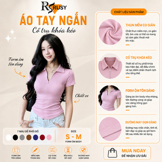 Áo Thun Nữ Rusy Cổ Polo Khóa Kéo Tay Ngắn Ôm Body Tôn Dáng Co Giãn Mềm Mịn TN13