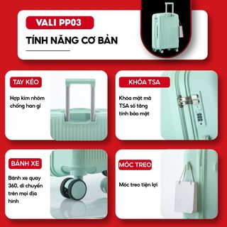 Vali kéo Du Lịch Nhựa PP Kingsun Cao Cấp Chống Va Đập PP03 Size 20/24/28 khóa hải quan TSA Bảo Hành 5 Năm